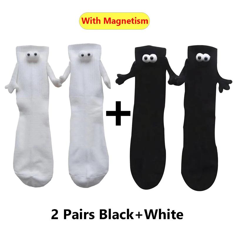 Couple Cotton Sock Magnetic Suction Hand In Hand Socks Black White Unisex Holding Hands Long Socks