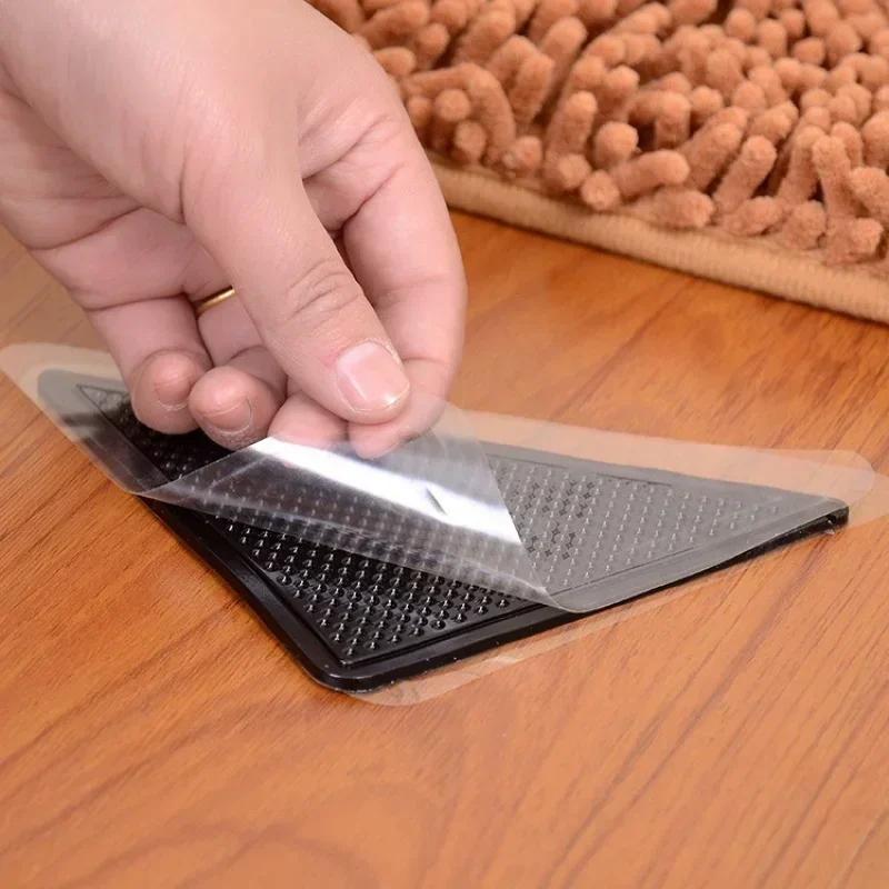4Pcs Set Triangle Washable Rug Gripper Anti-Slip Reusable Rubber Mat Non Slip Patch Tape For Tile Floors Carpets Corners Pad