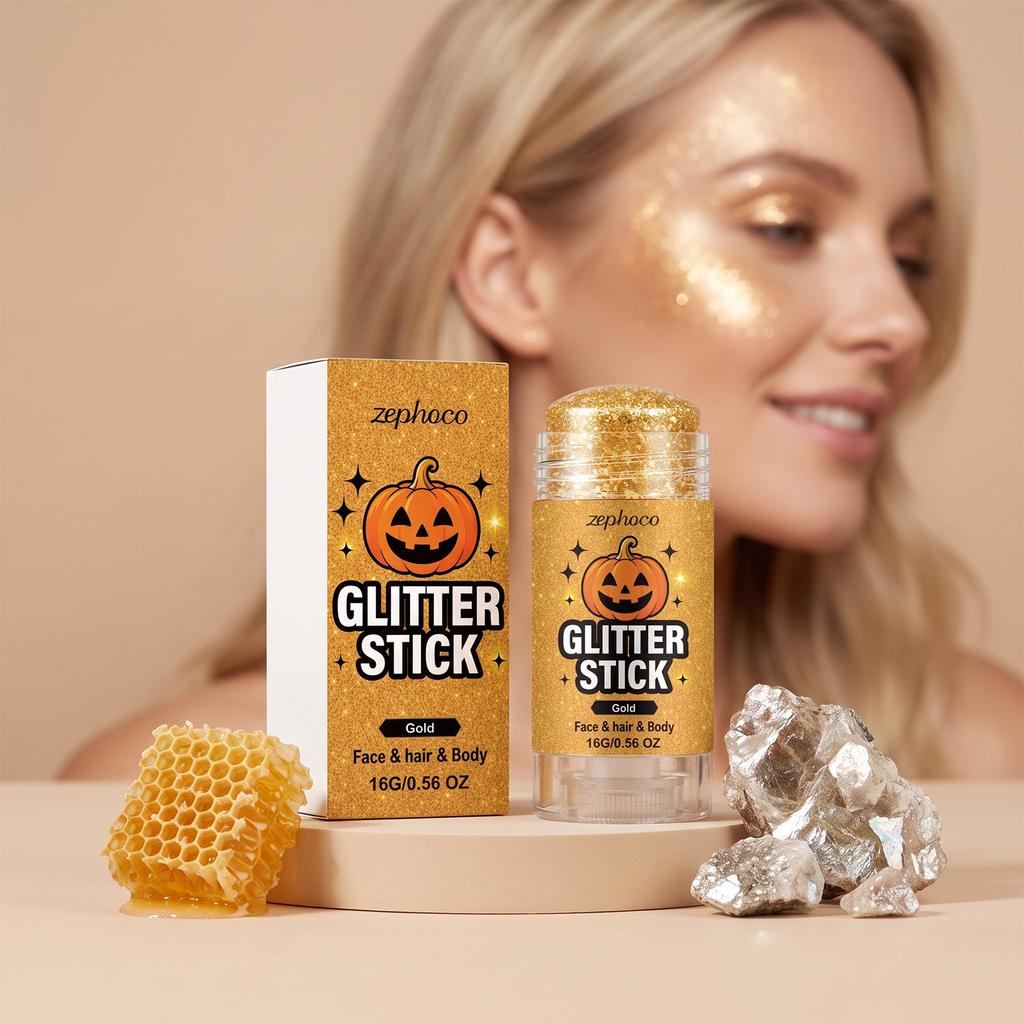 Halloween Glitter Makeup Stick Gold Shimmer Face Makeup Stick Sparkling Cosmetic Stick Party Makeup