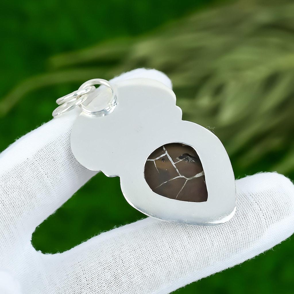 Sisters Day Sale Moroccan Mud Crack Fossil Stone Sterling Silver Bezel Pendant