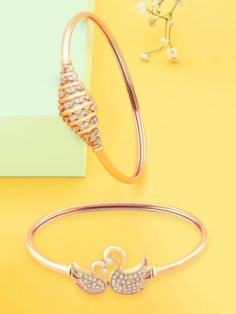 Набор из 2 браслетов-када из латуни цвета розового золота с кубическим цирконием в современном стиле для женщин