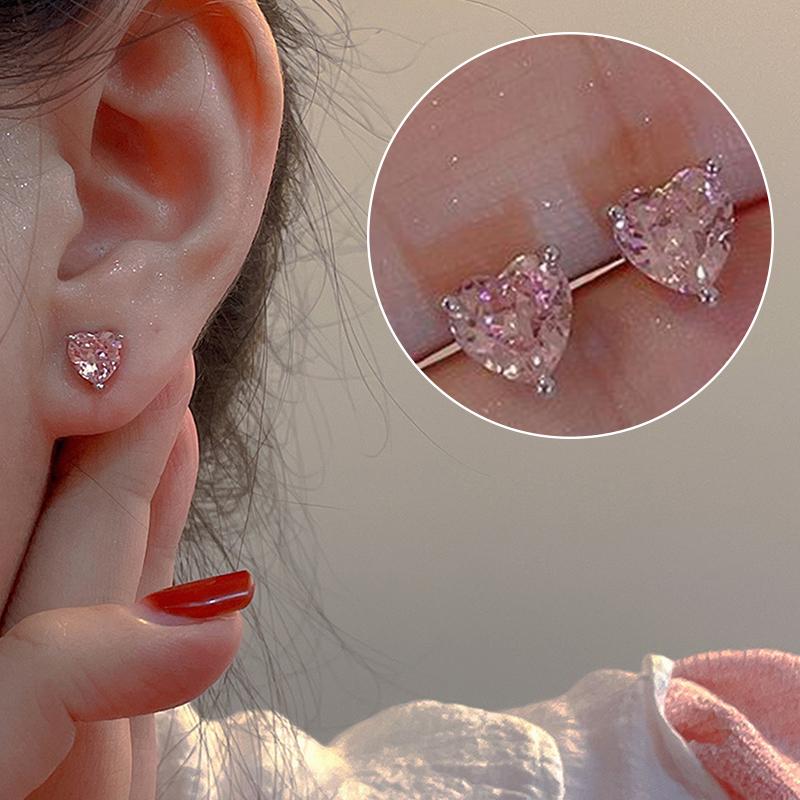 1/2 пары сережек-гвоздиков с розовым цирконием в форме капли воды, романтические украшения в виде сердца