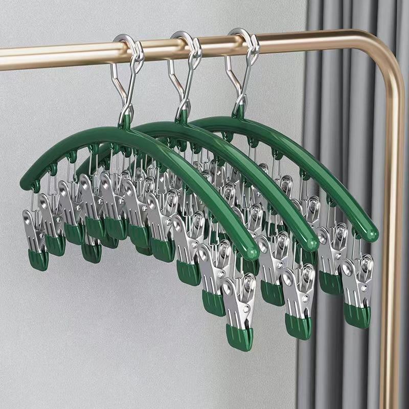 Stainless Steel Clothes Drying Hanger Windproof Clothing Rack 10 Clips Sock Laundry Airer Hanger Underwear Socks Holder