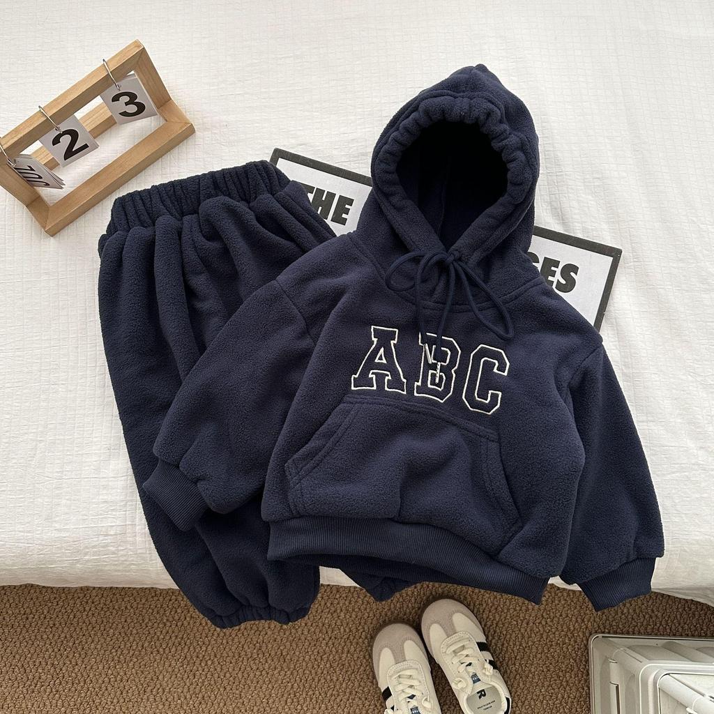 Детский зимний комплект из толстовки с капюшоном и брюк с буквами алфавита - модный наряд унисекс