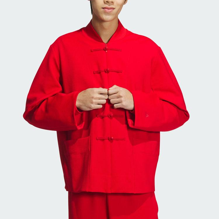 adidas Классическая повседневная куртка в полоску на пуговицах, топы унисекс, светло-красный JE1118