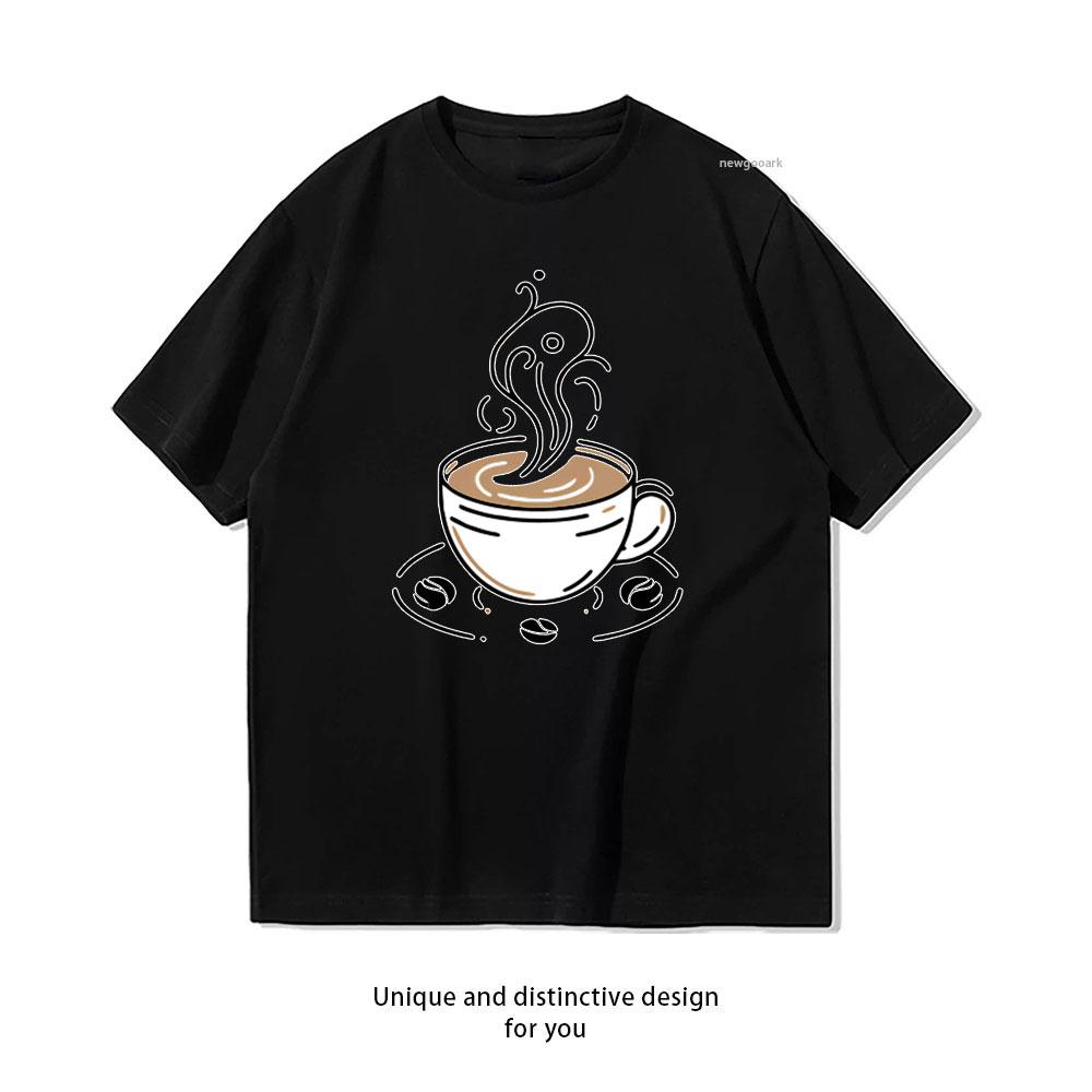 teaming Coffee Cup Minimalist Line TShirt Women Unisex Casual cotton graphic t shirts Creative streetwear tops tee Shortsleev