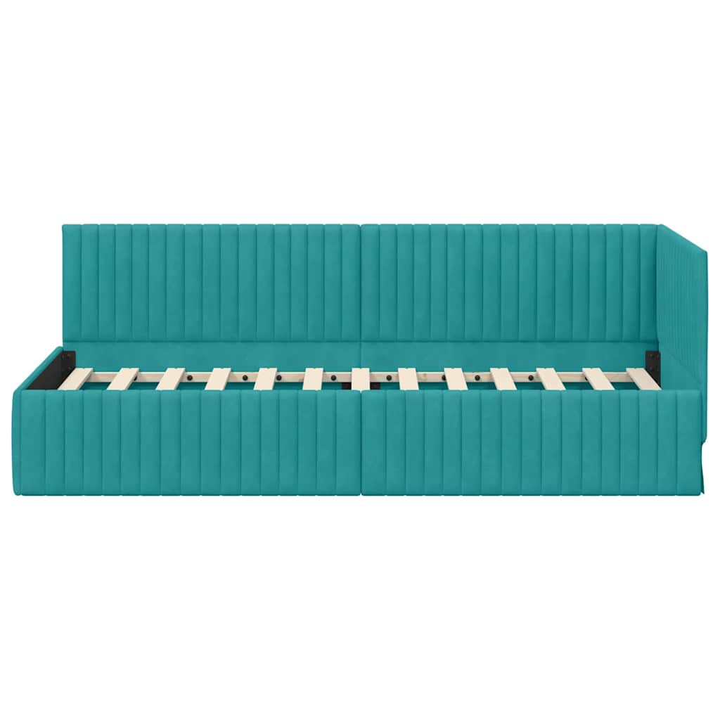 L shaped bed frame with headboard turquoise 80 cm x 200 cm velvet