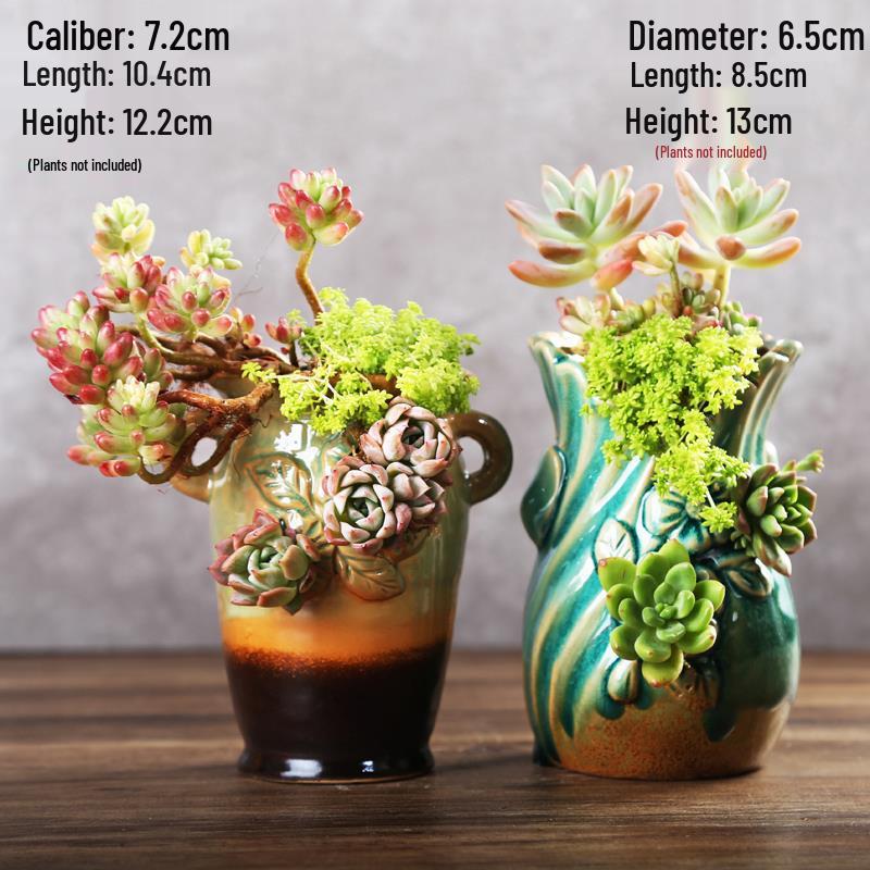 Retro Ceramic Succulent Pot - Large & Small with Creative Handmade Relief Design