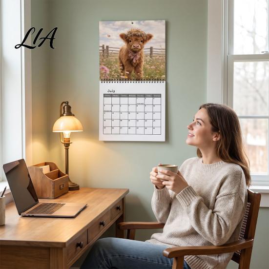 Desktop Hanging Calendar 2027 Highland Cow Wall Calendar, Funny Farmhouse Animal Rustic Monthly Appointment Book 12 Planner for Lovers, Home