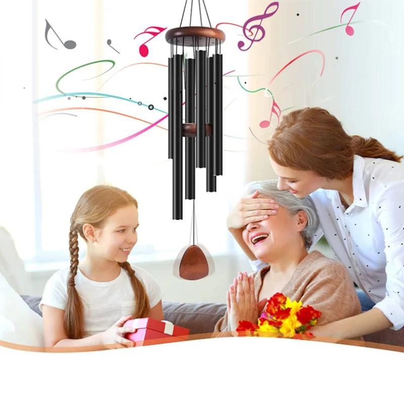 1pc 6 Tubes Aluminum Alloy Wind Chimes with Hook Black Bells for Outside Home Wedding Party Memorial Decoration Ornaments Gifts