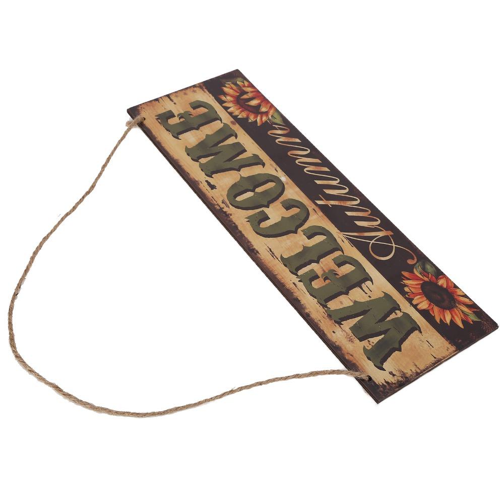 15.0x5.2in Wooden Hanging Sign Pumpkin Sunflower Pattern Hanging Welcome Board Indoor Decoration