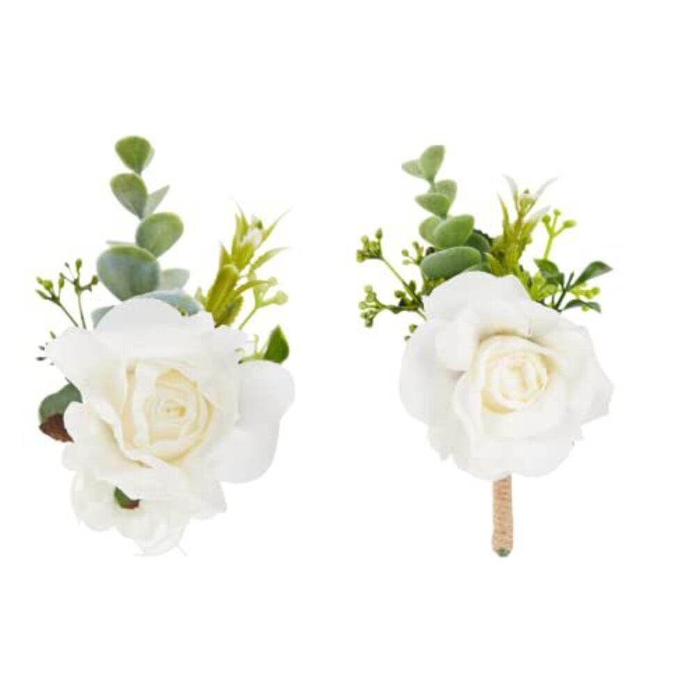 2Pcs Corsage And Boutonniere Set Artifical Rose Flower For Bridal Wedding Accessories Wrist Corsage Bracelets Corsages Wristlet