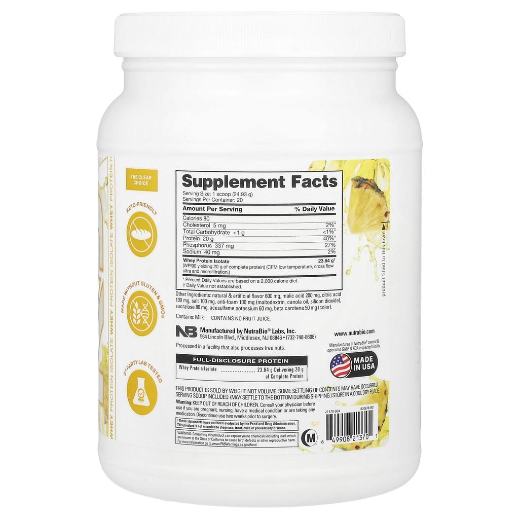 NutraBio Performance, Clear Protein, Pineapple Splash, 1.1 Lb (499 G)