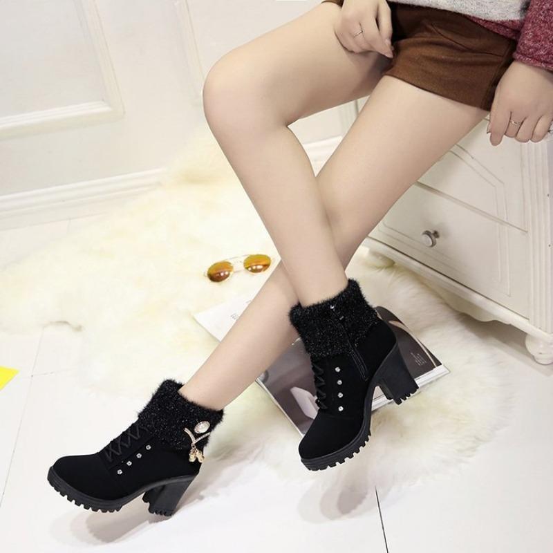 Женские ботинки Martin с отделкой из страз, высокий толстый каблук, короткая застежка-молния