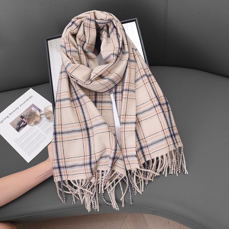 Cashmere Retro Dotted Line Plaid Scarf Men's and Women's Atmosphere Scarf Cold-proof and Warm Shawl