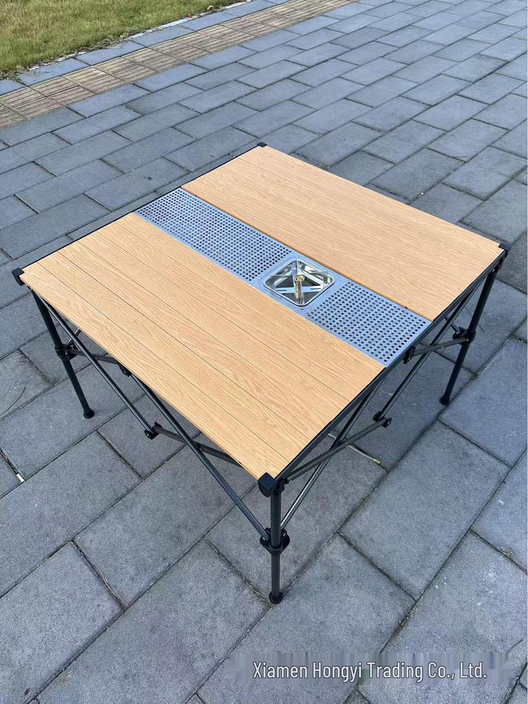 Складной алюминиевый стол Hongyi с бамбуковым узором – для улицы, с регулируемой высотой, для чая, барбекю, карточных игр, маджонга, обеда.