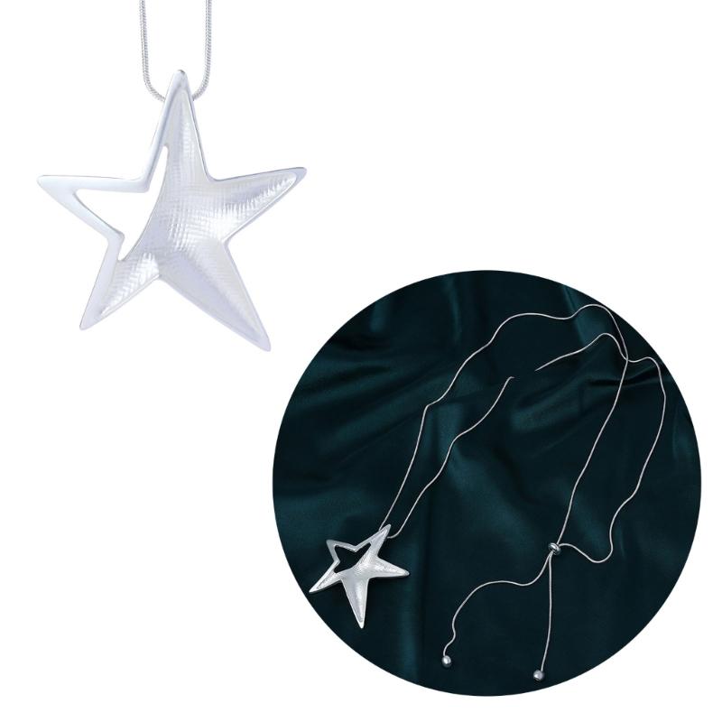 Y2K Пустотелая подвеска в виде пятиконечной звезды для женщин Egirl Корейская мода Панк Свитер Цепочка на шею Тренд Ювелирные изделия