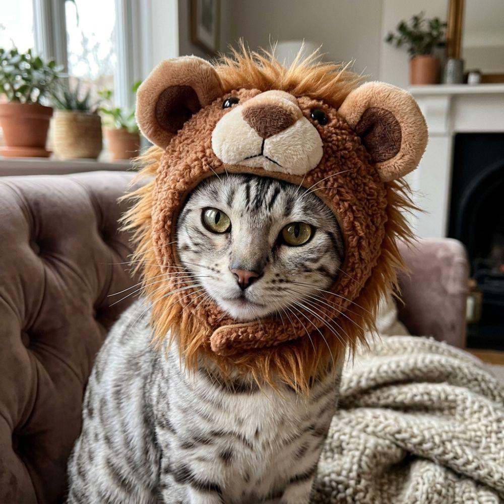 Skin Friendly Dog Plush Lion Hat Cartoon Lion Face Cat Lion Shape Hood Halloween Party