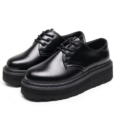 Женские низкие ботинки Мартин на толстой подошве с перфорацией, кожаные, легкие, с круглым носком, повседневные, студенческие, на платформе-маффин, маленькие кожаные туфли