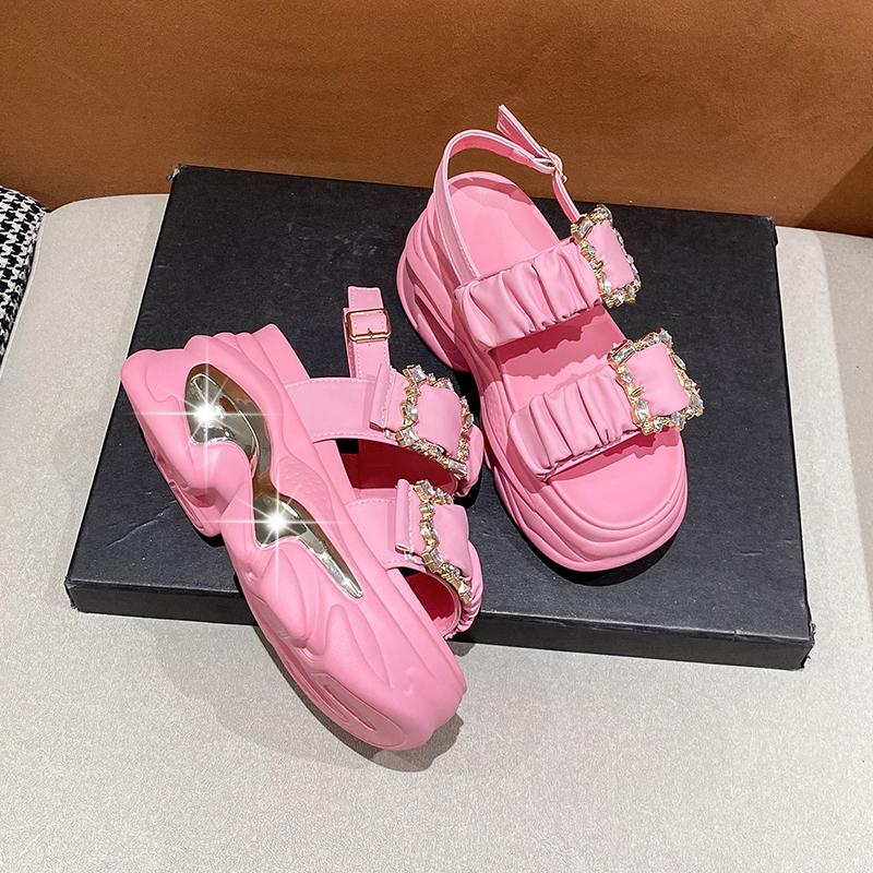 TUINANLE Летние женские сандалии на высоком каблуке, женская обувь на массивном каблуке, на платформе, на танкетке, милые сандалии, увеличивающие рост