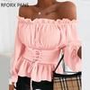 Womens Strapless Long Sleeve Off Shoulder Ruffle Shirts Ladies Blouse Tops