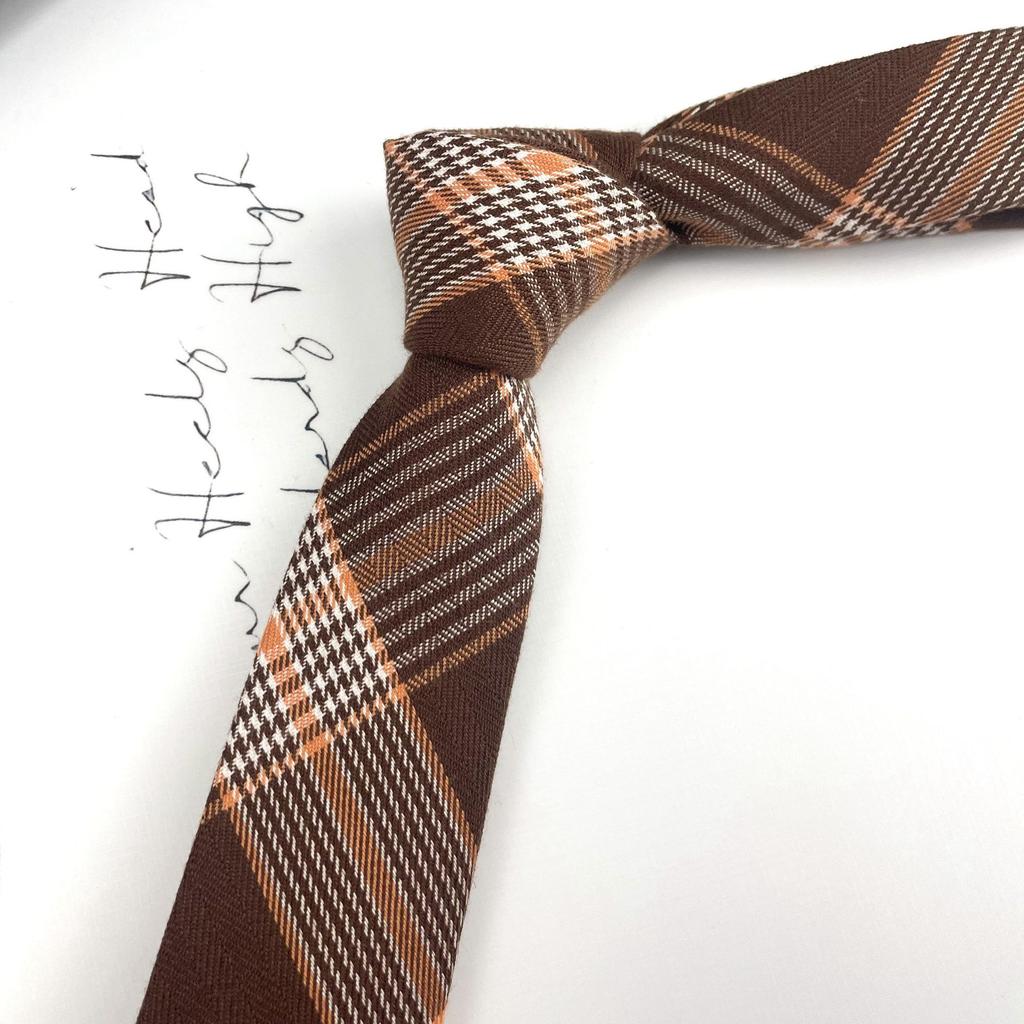 Men'S And Women'S Japanese Retro British 6Cm Narrow Tie Coffee Color Gray Blue Casual Grid, Get Married At Work