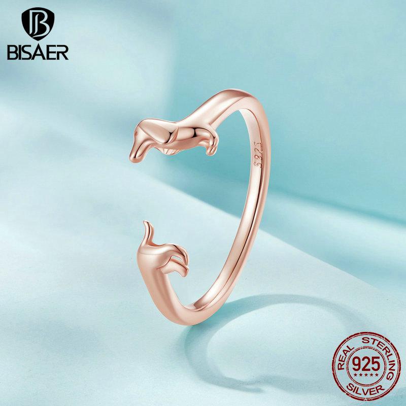 Bisaer Простое открывающееся кольцо из стерлингового серебра 925 пробы для таксы для женщин, милые модные кольца