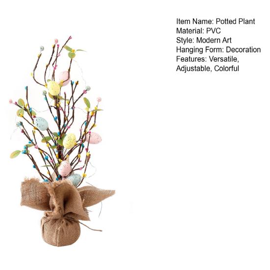 Дерево с пасхальными яйцами со светодиодной подсветкой, искусственное украшение из яиц для весеннего праздника, настольное украшение для дома, вечеринки