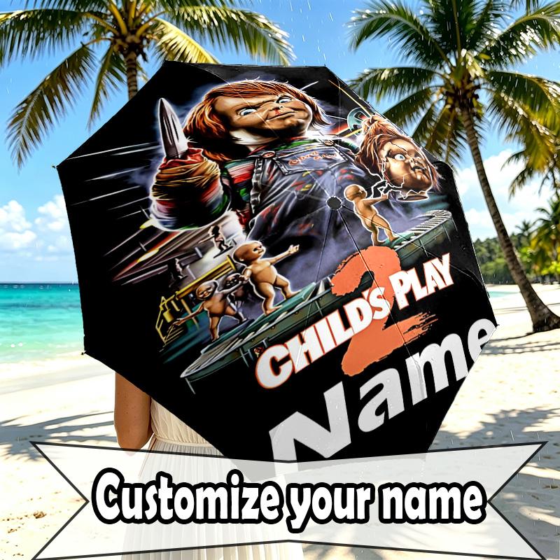 Custom Name Personalized horror movie Print Umbrella, Auto Open Close, 8‑Rib Sturdy Frame, Commute Camping Hiking Use, Birthday Gift