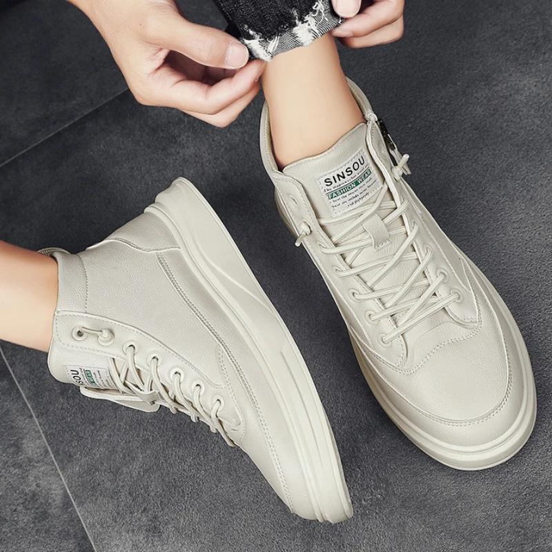 Fashion 2024New Men Boots Autumn High Top Leather Casual Shoes Fashion Cotton Shoes Flat Ankle Boots Business Outdoor Shoes Man Sneakers