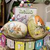 Happy Easter Treat Box Egg Shape Candy Box Funny Bunny Chicken Pattern Portable Iron Art Biscuit Cookie Box Kids Gift Box Easter Party Favors