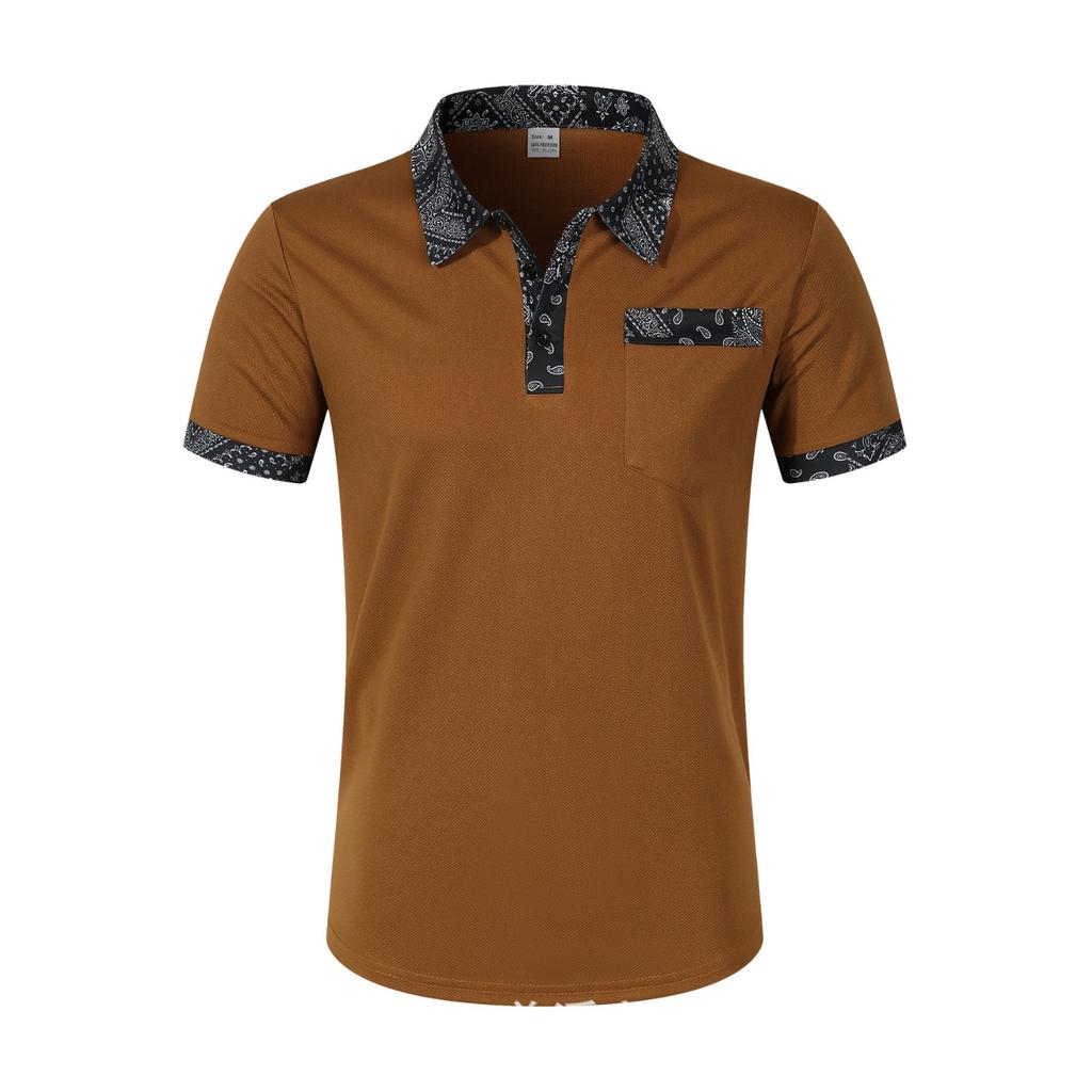 Мужская мода воротник принт свободные рубашки поло короткий рукав отложной воротник однотонный простой топ футболка