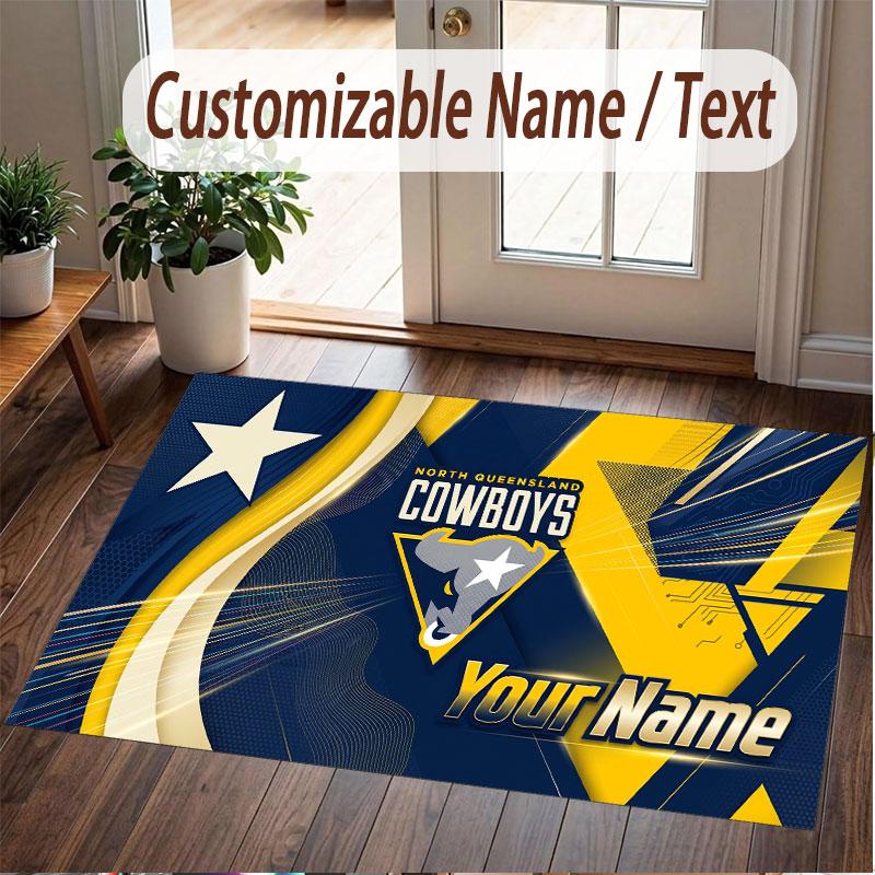 Custom Rug North Queensland Cowboys Pattern Print Name Text Soft Non‑Slip Floor Carpet for Home Indoor Decoration