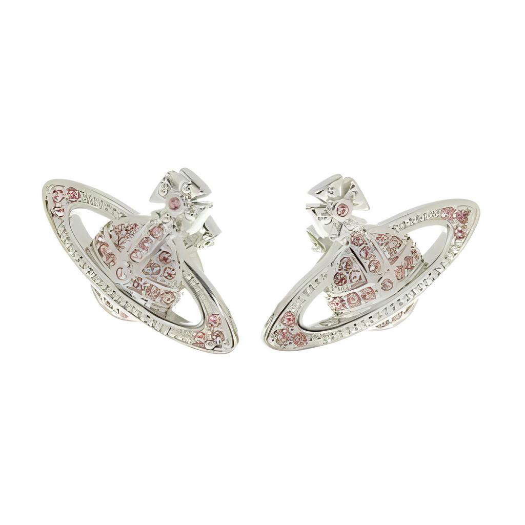 VIVIENNE WESTWOOD Мини-серьги из латуни с хрустальным Сатурном, барельеф, женские серьги, серебристый, розовый 6202003302P207P207