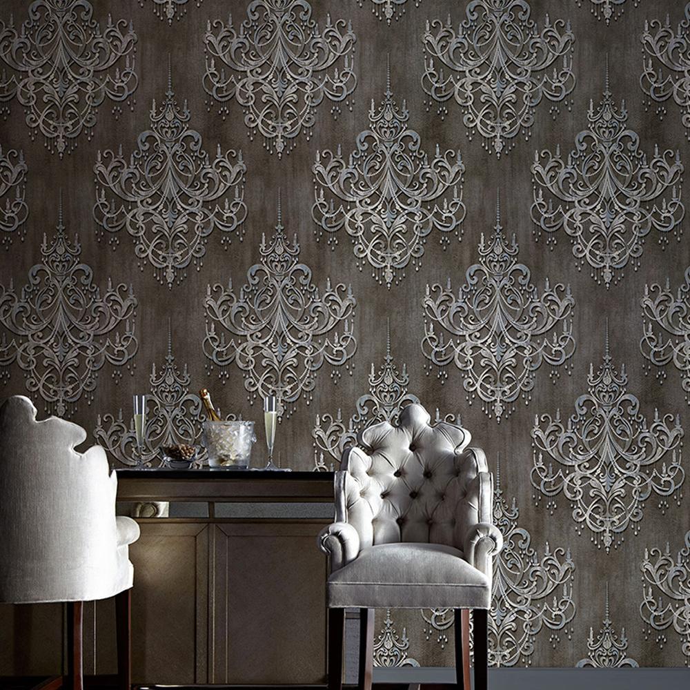3D Grey Damascus Wallpaper European Luxury Damask Living Room Bedroom Background Hotel Wallcovering Mural