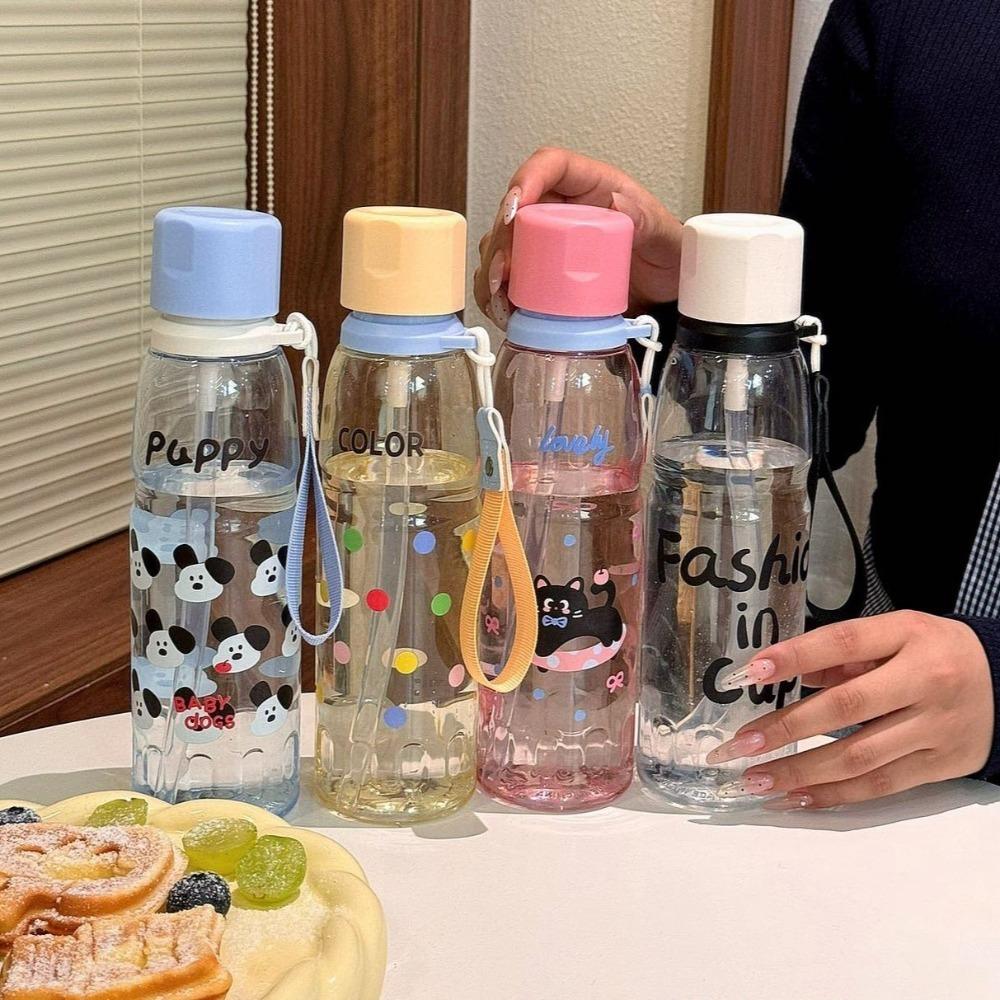 Plastic Portable Water Bottle Cartoon Sports Fitness Cup Drinking Cup  For Travel Summer Outdoor