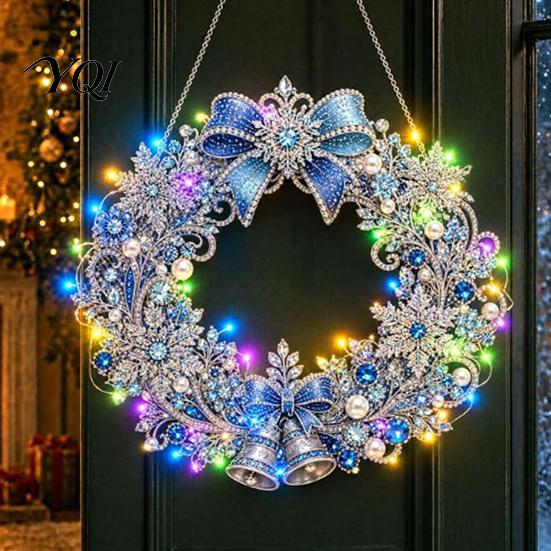 Craft Kits for Adults DIY Acrylic Christmas Faux Pearl Art Hanging Kit, Lighted Wreath 3D Beaded Customizable Holiday Kit with LED String Light,
