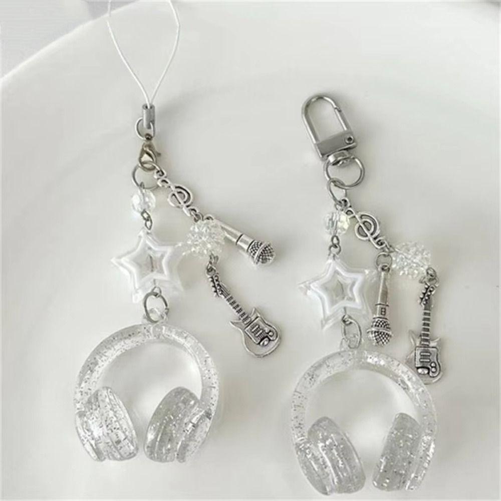 Bags Decoration Earphone-shaped Keychain Glitter Microphone Pendant  Backpack Charms