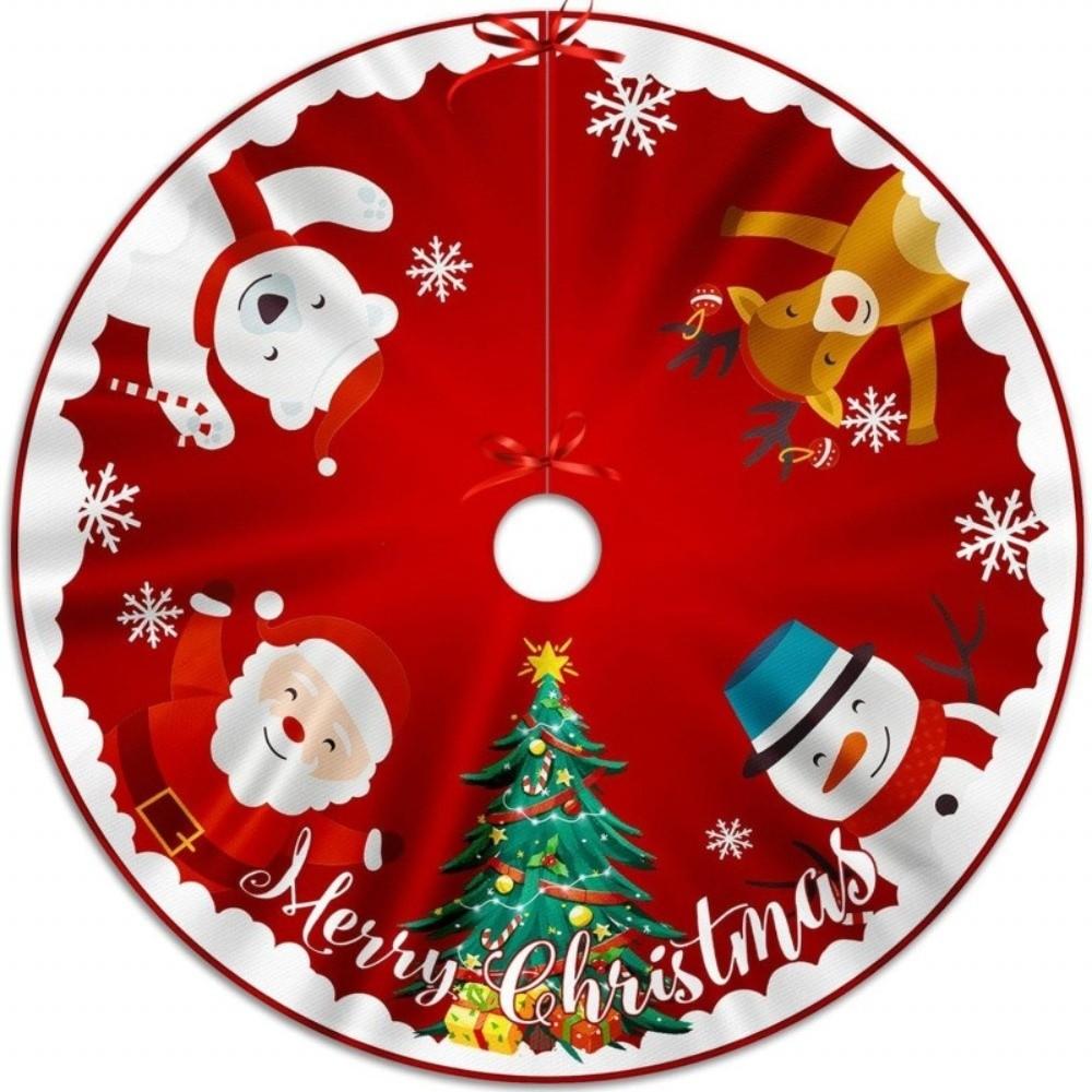 Santa Claus Snowflakes Christmas Tree Skirt 35 inch Flannel Xmas Tree Skirt Collar Soft Christmas Decoration