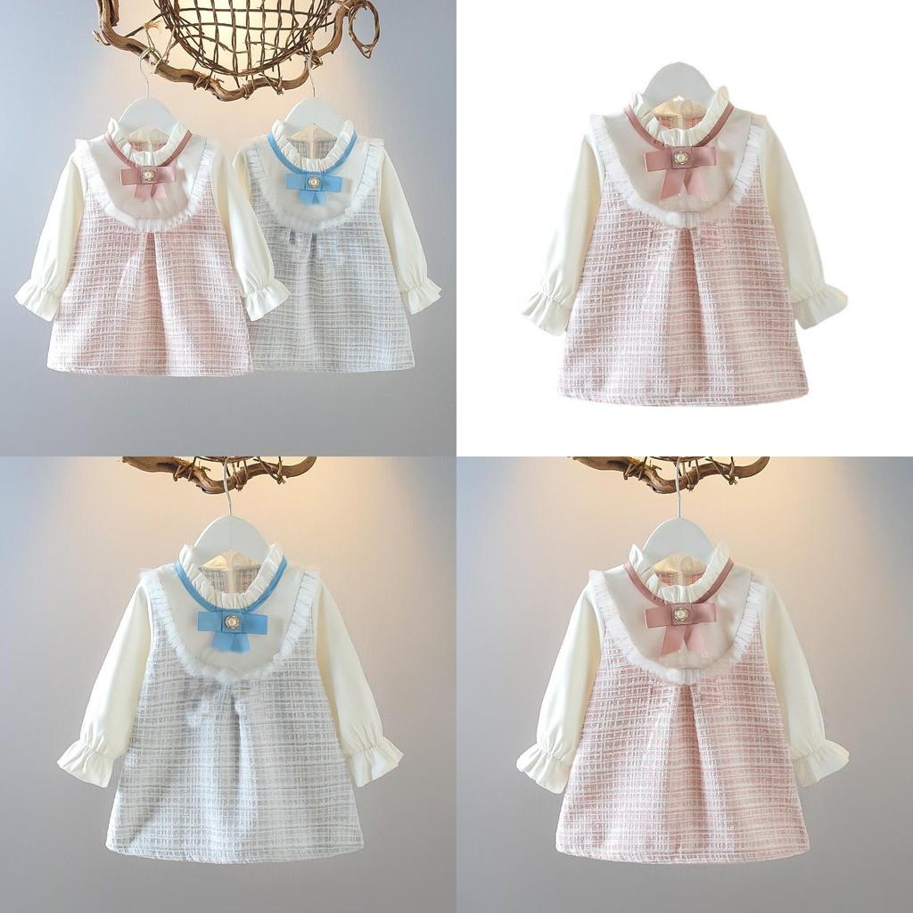 Girl Checker Dress With Bow For Spring Casual Wear