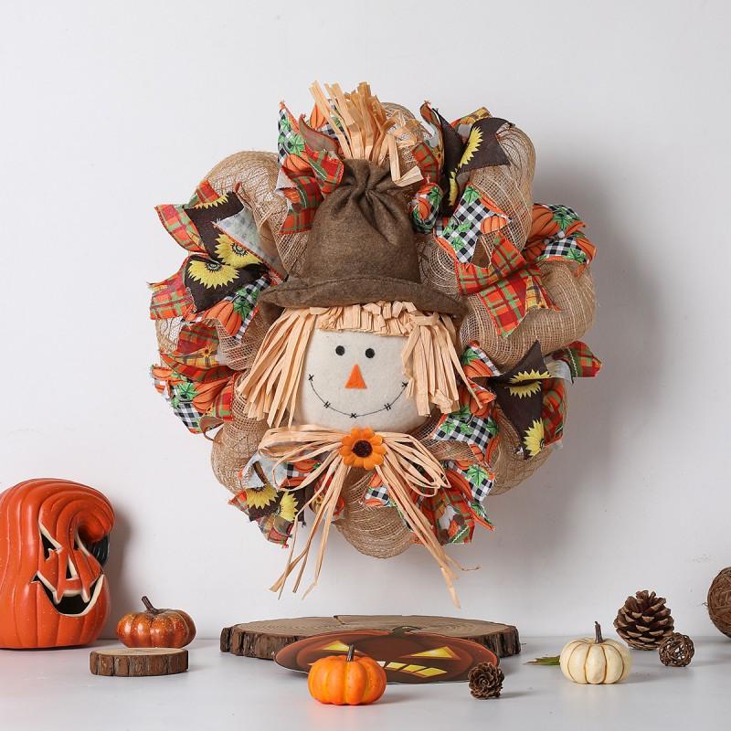 Goose Thanksgiving Wreath Scarecrow Front Door Yard Decor Halloween Party Decoration