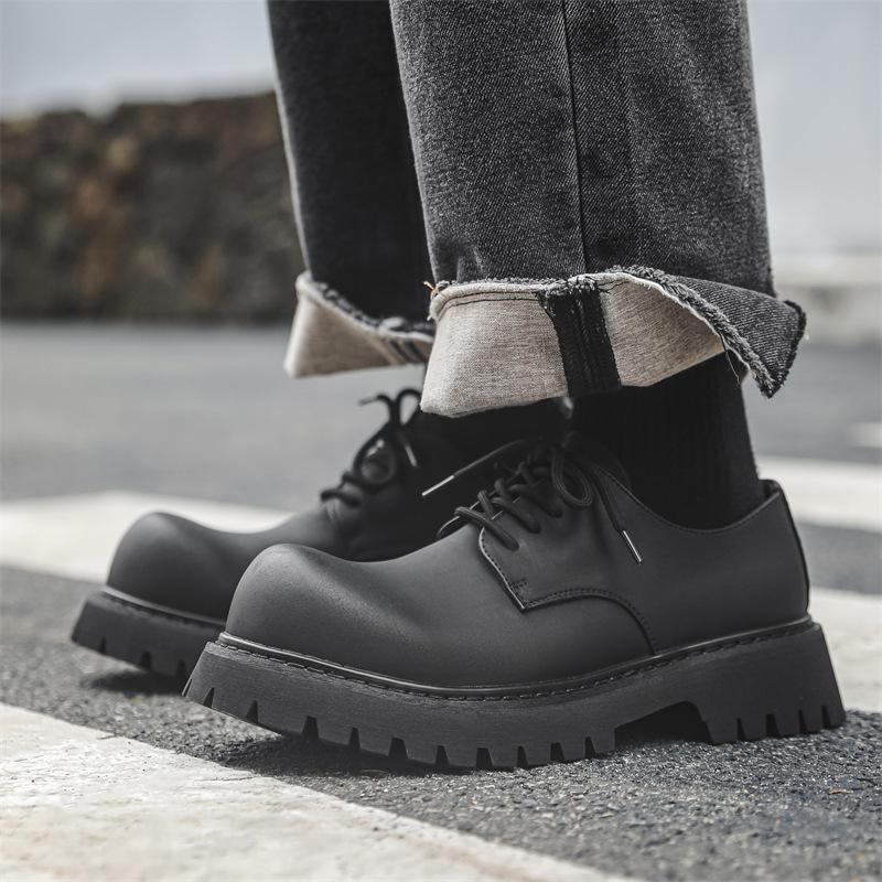 British Retro Round Head Derby Shoes Men's Tooling Leather Shoes Platform Heightening Big Head Shoes Tide 1035-X