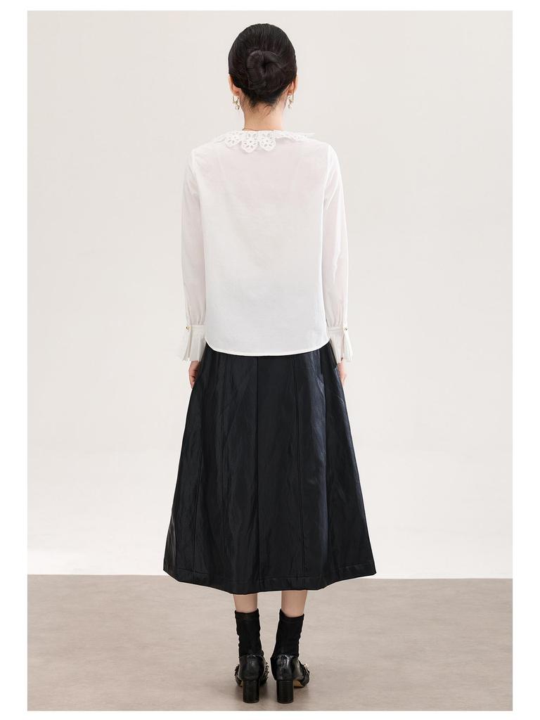 Anti-Wrinkle French Style Lace-Embroidered White Cotton Shirt