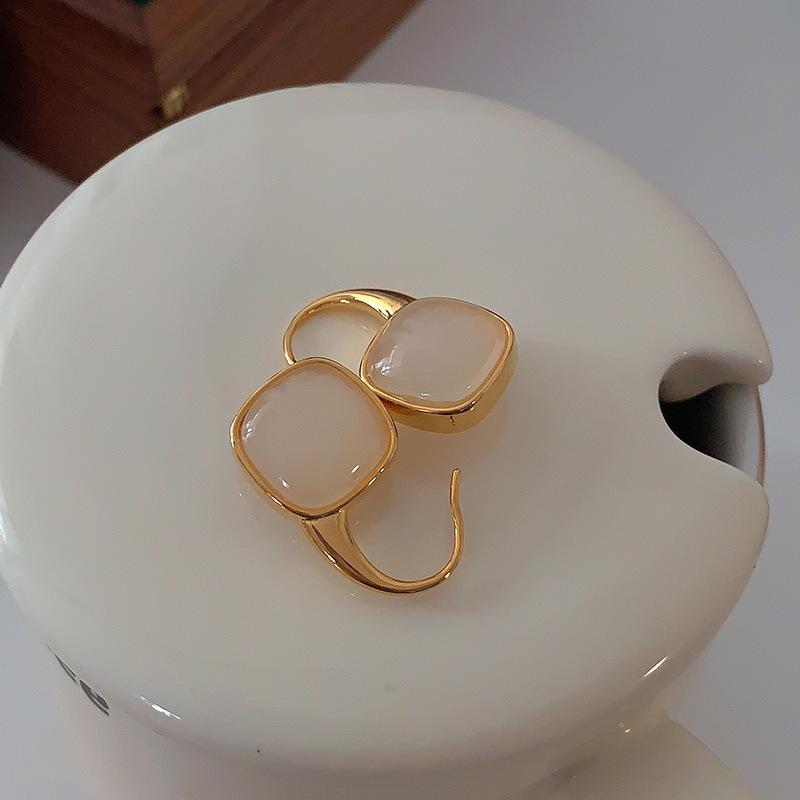 Black Agate Square Atmosphere High-End Ear Hooks Hong Kong Style Retro Light Luxury Exquisite Small