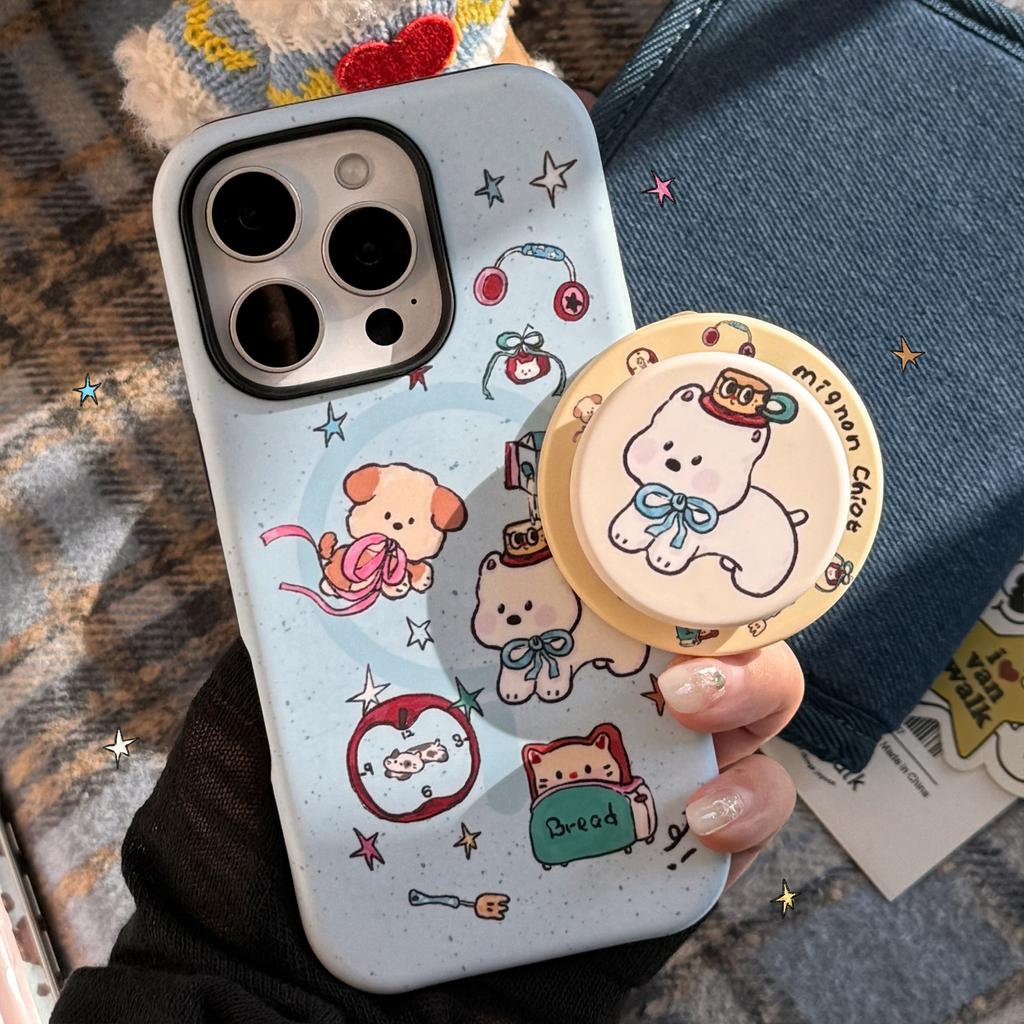 Blue Puppy Magnetic Holder for IPhone 17 Phone Case for IPhone 16 Promax Film Cartoon 14 Hard 15