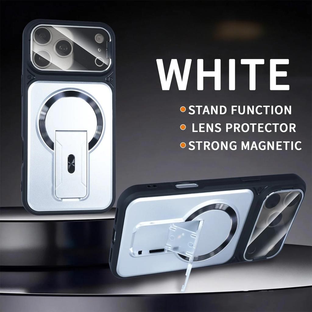 Fold Glass Camera Holder Magnetic Armor Case For 17 Air 16 15 14 Plus 13 12 11 Pro Max For Magsafe Lens Protective Cover