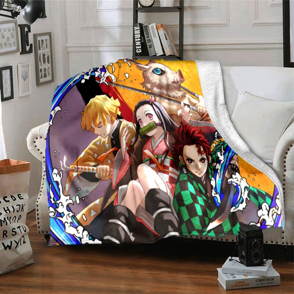 Demon Anime Group Flannel Blanket, Soft Polyester, Modern Design, All-Season for Camping, Travel, Gifts for holidays or birthdays