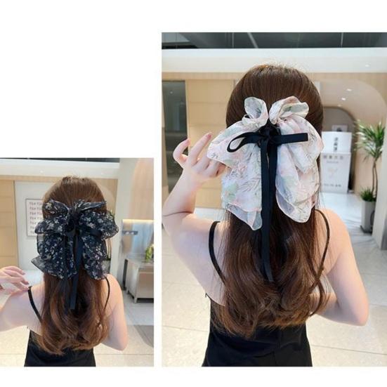 Yousheng Элегантная заколка для волос с милым цветочным принтом, большой декор с бантом, коготь для волос, хвостик для девочек, лента с крабами, нескользящие аксессуары для волос