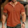 2024 Cross-Border Men's Short-Sleeve Henley Hoodie T-Shirt - European & American Style Fitness Top