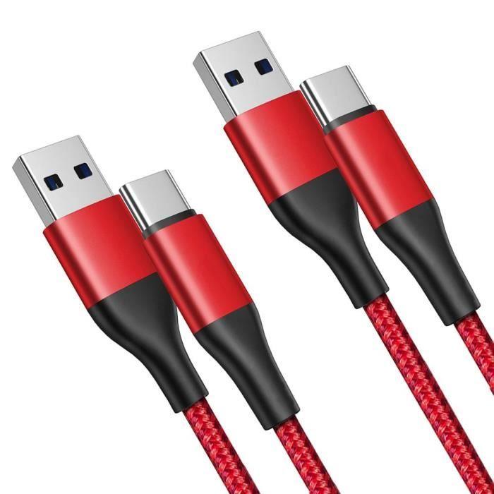 2x Câble USB-C Nylon Charge Rapide pour Xiaomi Redmi 14C 13C, Redmi Note 14/13 4G-5G, Note 13 Pro Plus 5G - Rouge 1M